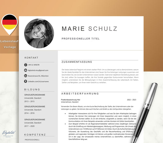 Bewerbungsvorlage Deutsch, Lebenslauf Vorlage, Word, Pages, Deckblatt, Anschreiben, Simple, Anlagen Professionelle Bewerbung, Modern