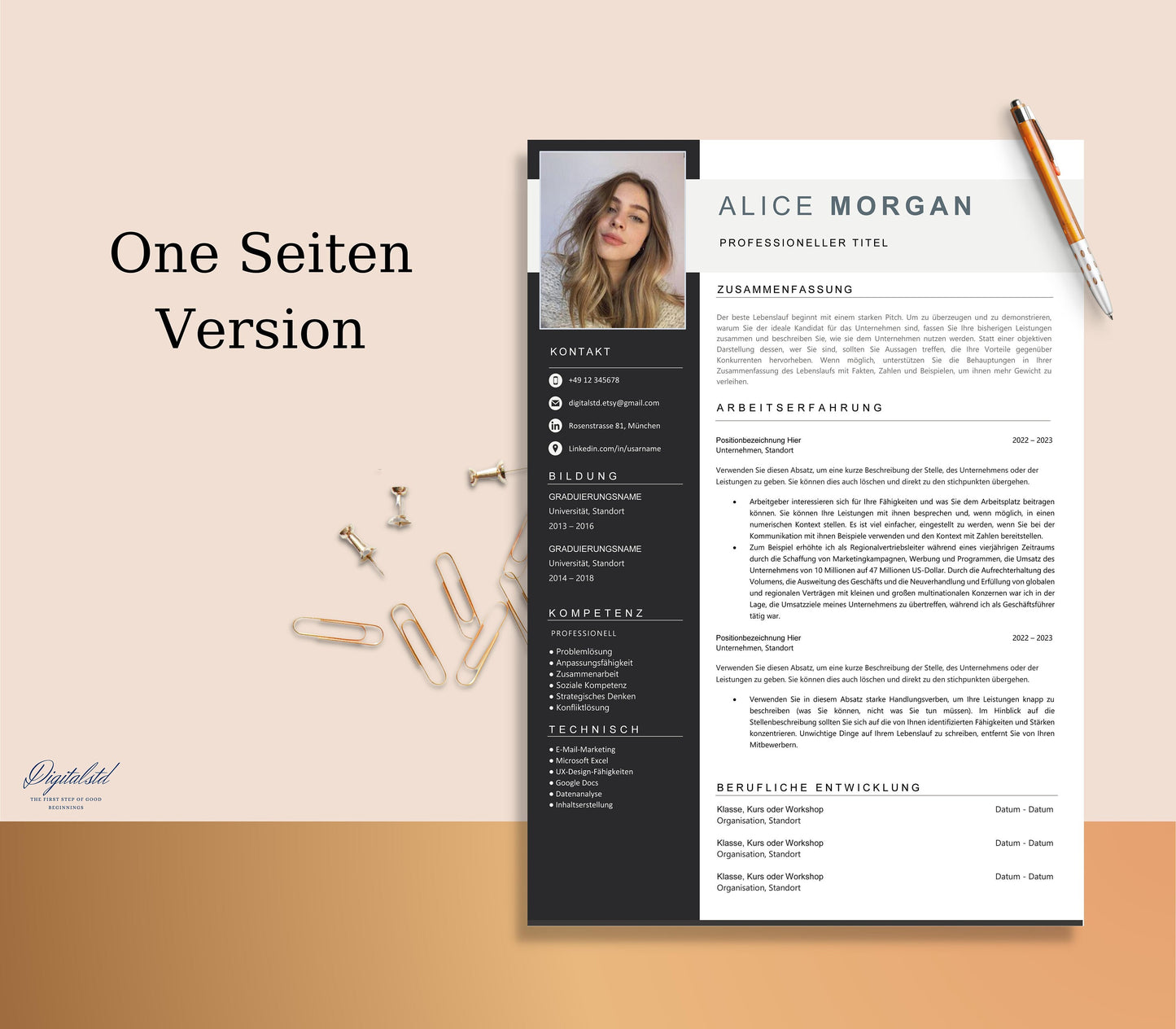 Curriculum Vitae, Template german, Word, Pages Templates, Tabular Cover Page, Application, Student, Beige Modern, Cover Letter, Creative