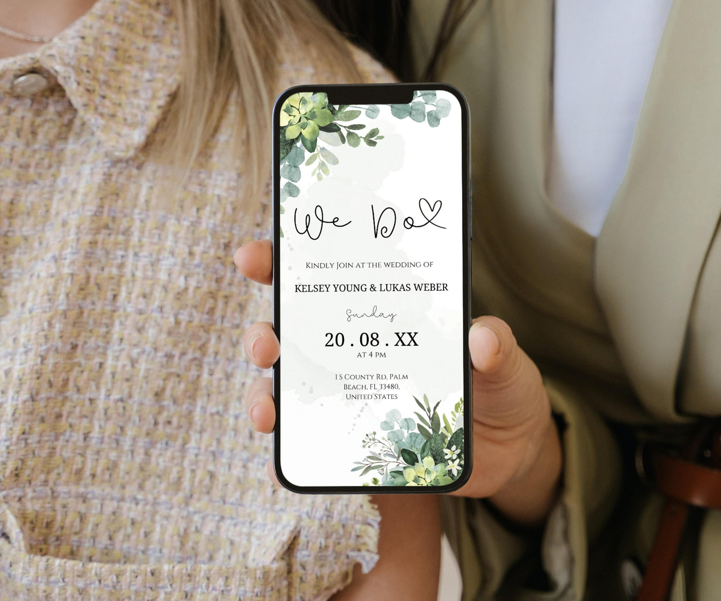 Digital Wedding Invitation, DIY We Do Digital Wedding Invitation, Greenery invitation Template, Eucalyptus Mobile Invite, Instant Download