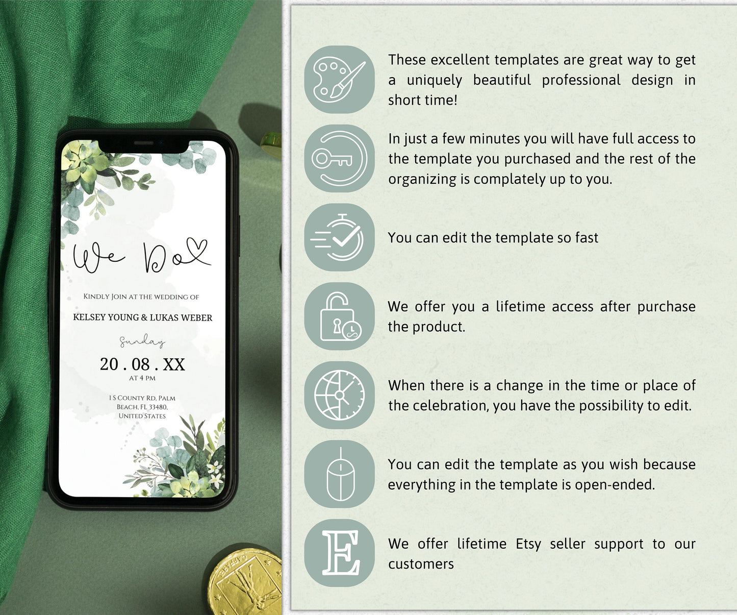 Digital Wedding Invitation, DIY We Do Digital Wedding Invitation, Greenery invitation Template, Eucalyptus Mobile Invite, Instant Download