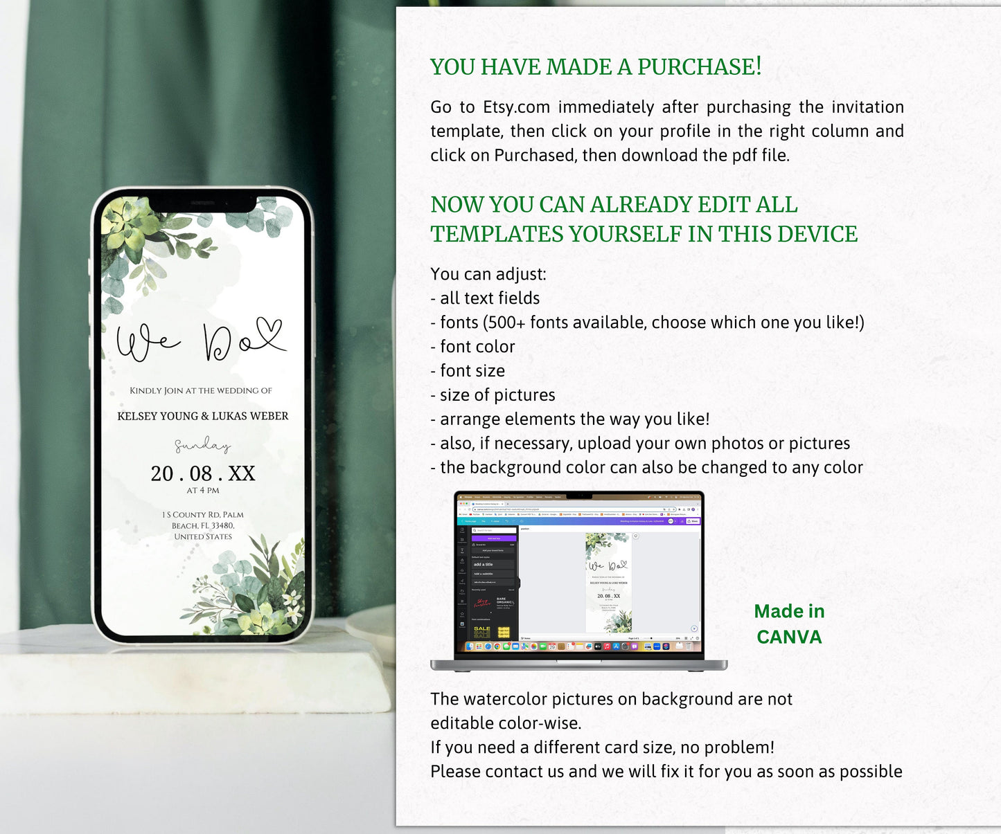 Digital Wedding Invitation, DIY We Do Digital Wedding Invitation, Greenery invitation Template, Eucalyptus Mobile Invite, Instant Download