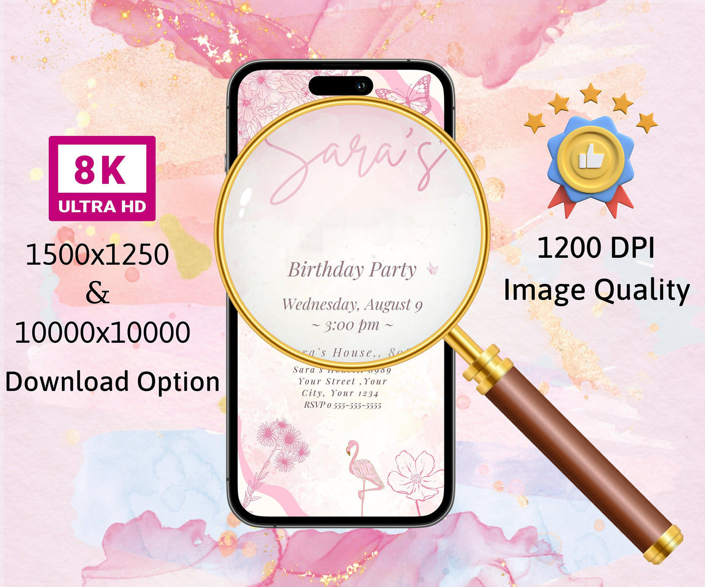 Pink girl’s birthday, Pink Party Digital Invitation Template, Mobile Invitation, e-invite Phone Invitations, printable,Text Message Invite