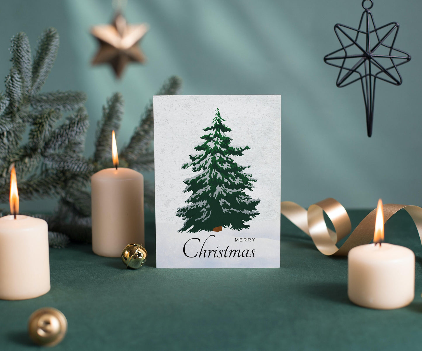 Digital Minimalistic Christmas Card, Editable Blank Holiday Greeting Card, Christmas Tree Art Card, Printable Card, Instant Download