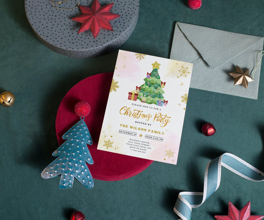 Christmas Party Invitation, Holiday Party Invitation Template, Editable Christmas Tree Invitation, Christmas Tree, Work Holiday Party