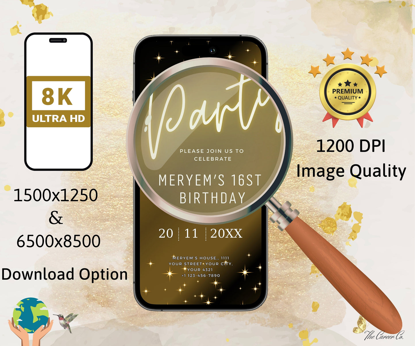 Digital Gold Star Birthday Invitation Template, DIY Electronic Birthday Invite, Editable Let's Go Text Message Evite, Custom Any Age Invite