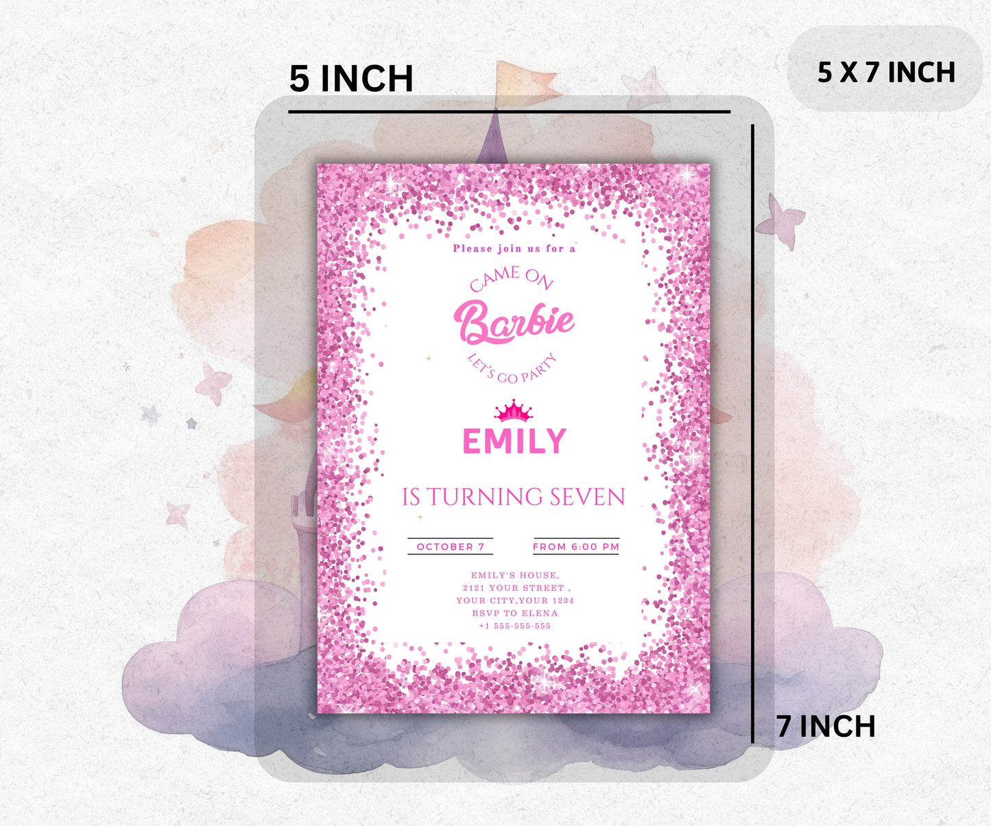 Barbi Pink Sparkle Birthday | Fashion Barbi Doll Party Invitation | Printable Girl Party Invitation | Doll Barbia Birthday Invitation