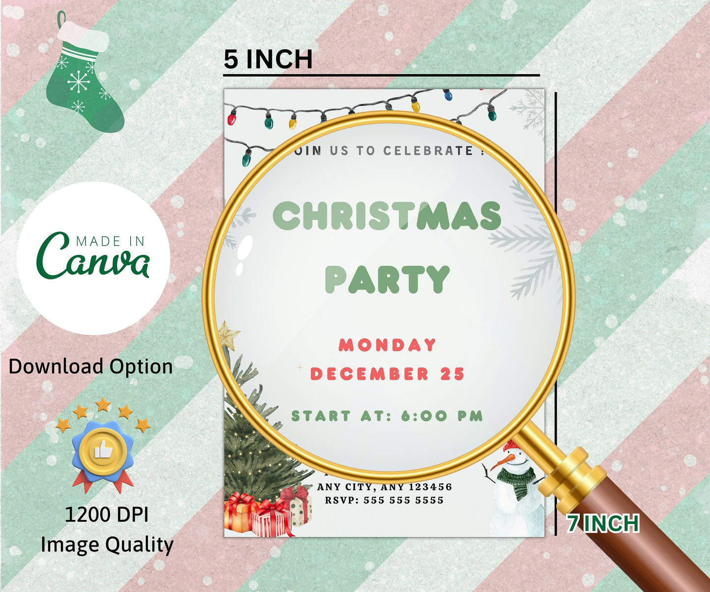 Editable Christmas Party Invitation, Jingle and Mingle Party Invitation, Christmas Birthday Invitation, Santa Claus Party Card Invitation