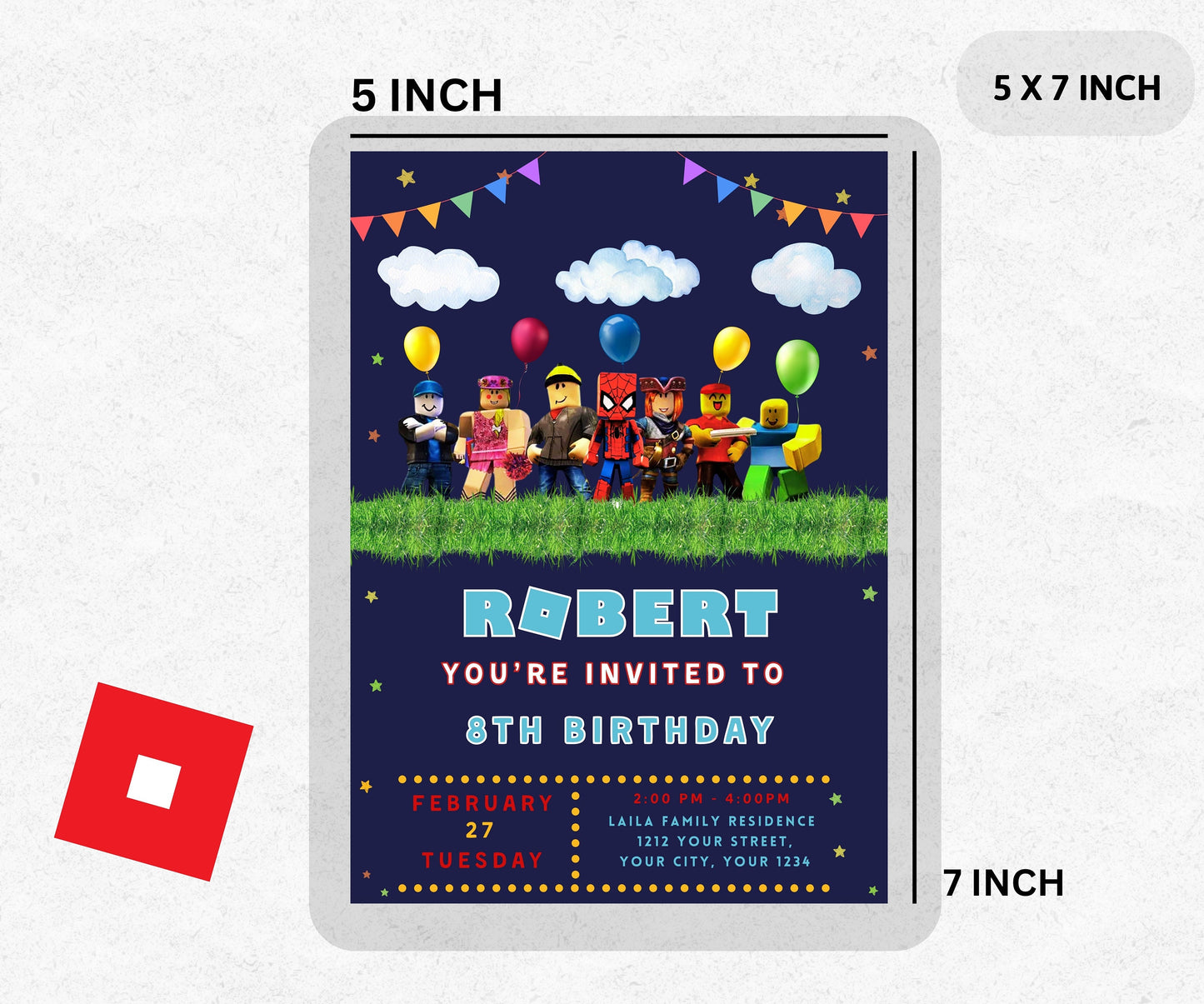 Roblox Invitation, Roblox Invite, Roblox Boys Birthday Invitation Template, Spidey Birthday, Spidey Kids Roblox, Editable Spiderman Template