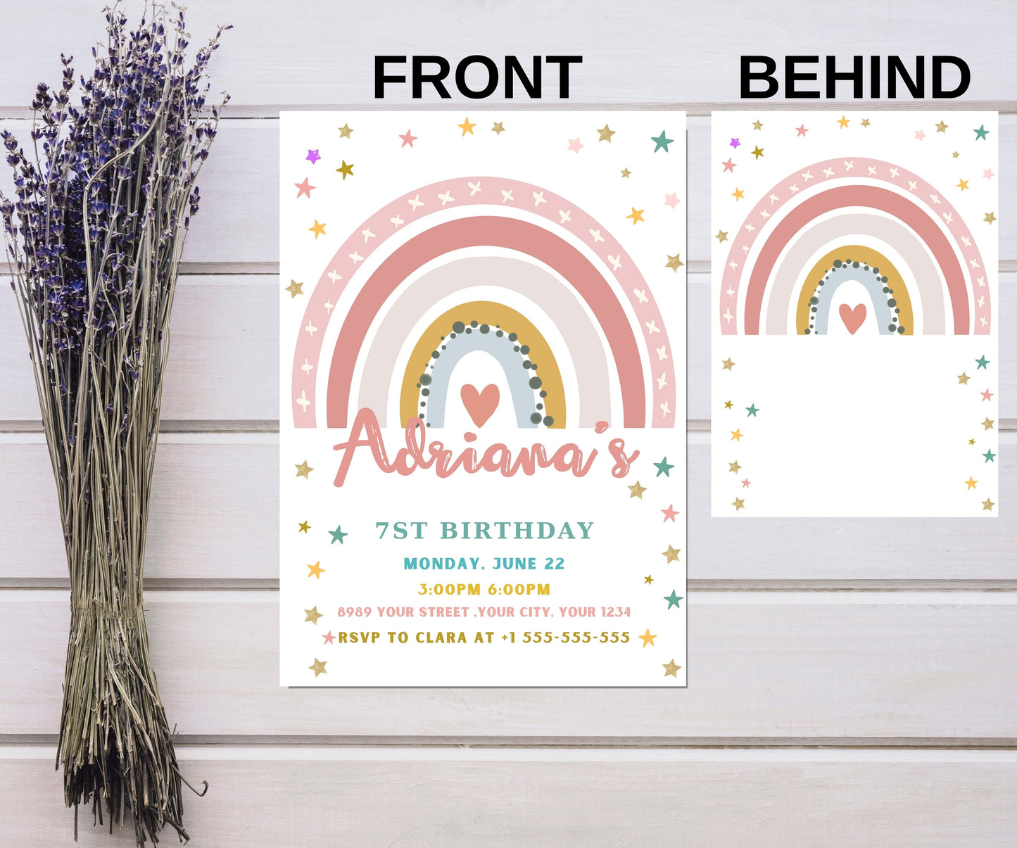 Editable Boho Rainbow Birthday Invitation Boho Rainbow Invite Pastel Birthday Girls Birthday Party Printable Instant Download