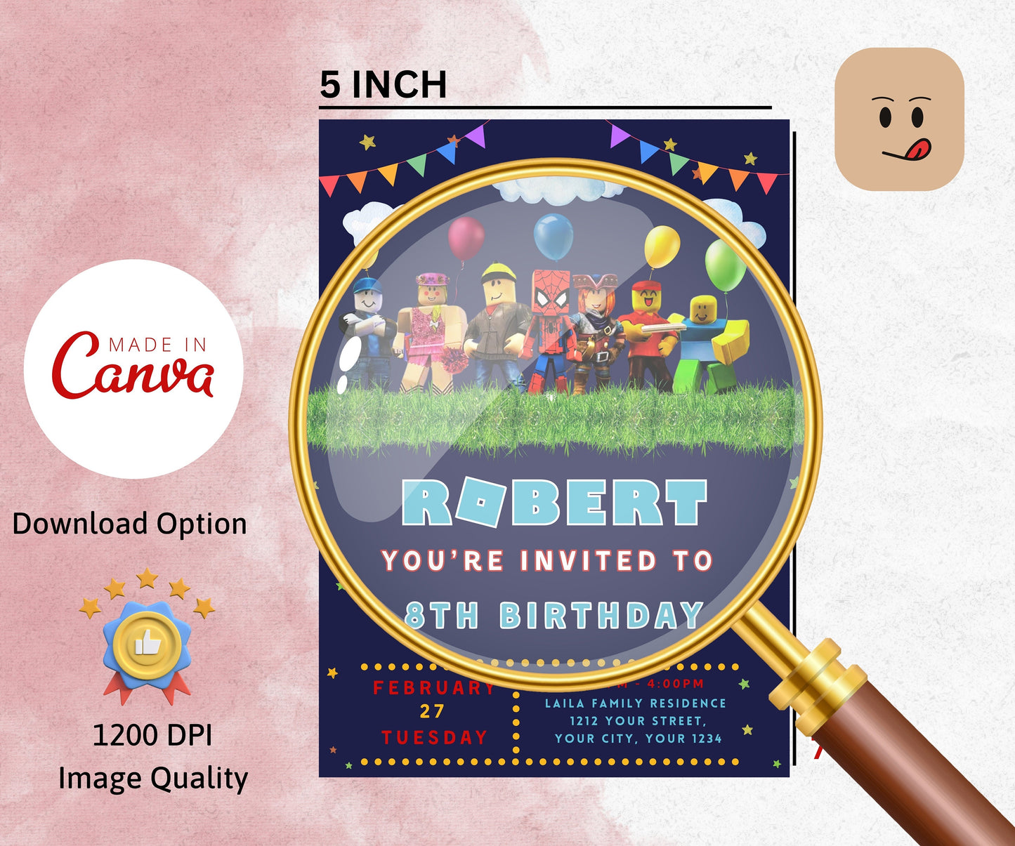 Roblox Invitation, Roblox Invite, Roblox Boys Birthday Invitation Template, Spidey Birthday, Spidey Kids Roblox, Editable Spiderman Template