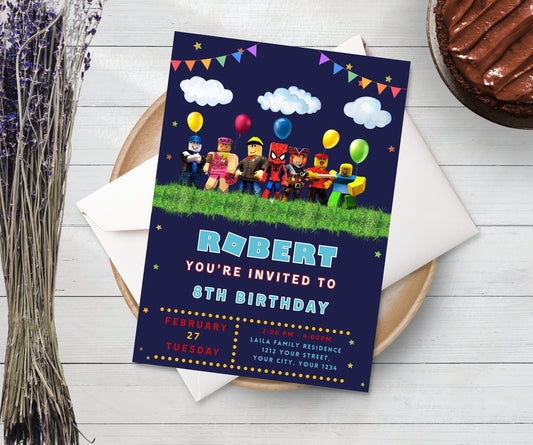 Roblox Invitation, Roblox Invite, Roblox Boys Birthday Invitation Template, Spidey Birthday, Spidey Kids Roblox, Editable Spiderman Template