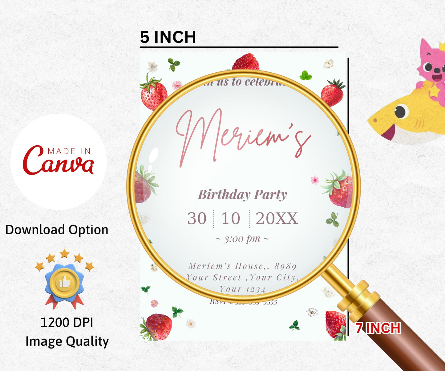 Berry First Birthday Invitation, Editable 1st Birthday Girl Invite, Printable Strawberry First Birthday Girl Invitation Template