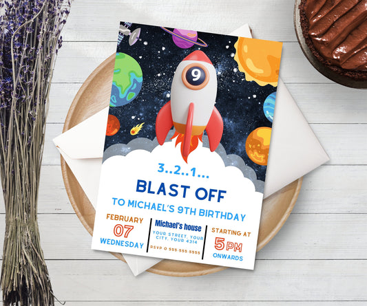 Space Boy Birthday Invitation, Editable Astronaut Outer Space Invite, Galaxy Party Invitation Template, Printable Space Birthday Invitation