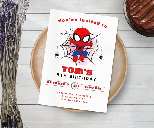 Editable Spider man Birthday Invitation Template, Printable Birthday Party Invitation, Spiderman Card, Digital Kids Party Invite Template