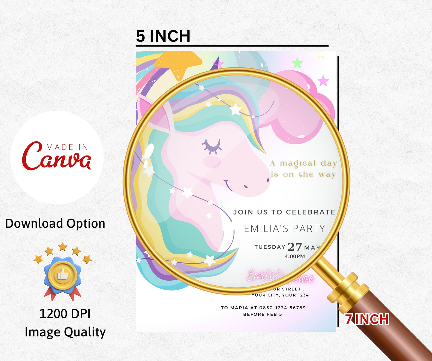 Unicorn Birthday Invitation Rainbow Unicorn Party Invite Pink Purple Unicorn Girl Birthday Invite Editable Unicorn Digital Download