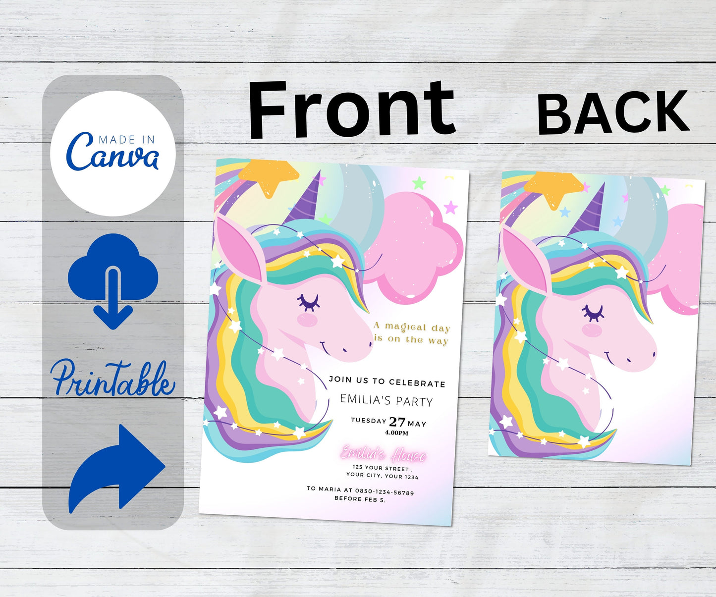 Unicorn Birthday Invitation Rainbow Unicorn Party Invite Pink Purple Unicorn Girl Birthday Invite Editable Unicorn Digital Download