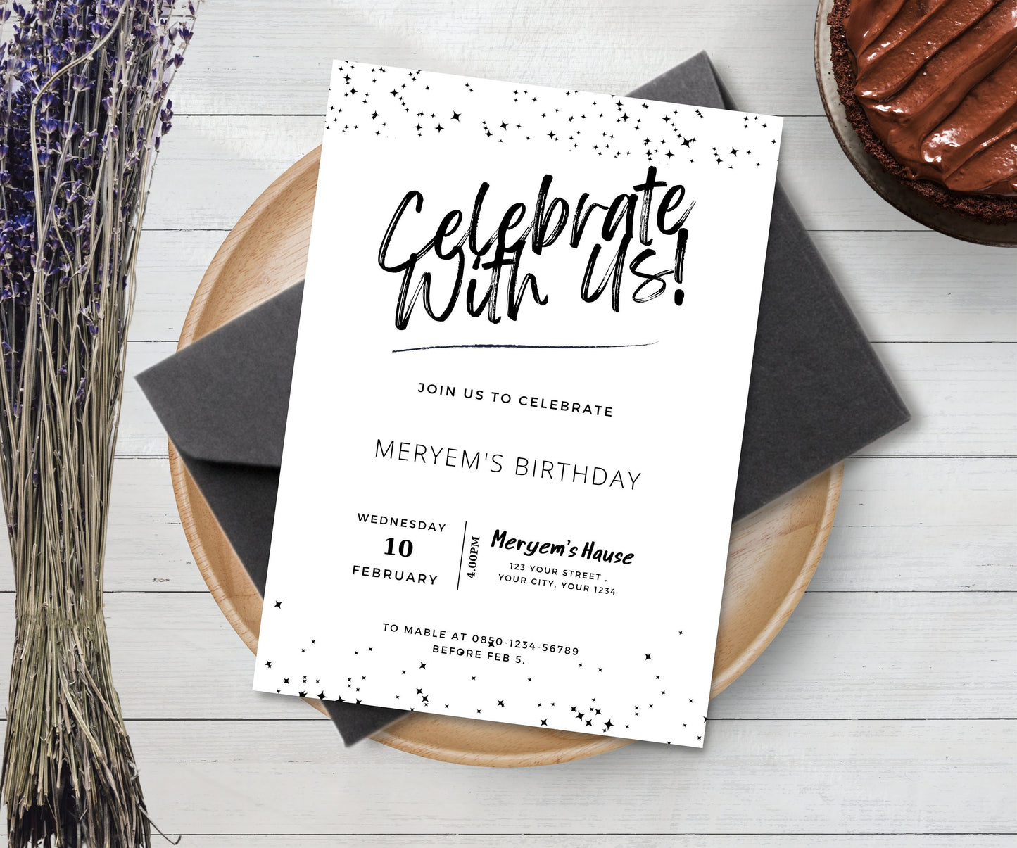 Editable Simple White Glitter Party Invite, Printable Minimalist Birthday Invitation, Adult Teen, White Glitter Birthday Invitation Template