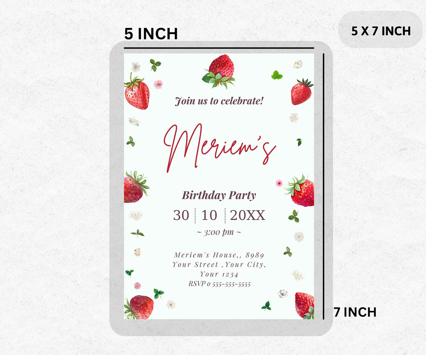 Berry First Birthday Invitation, Editable 1st Birthday Girl Invite, Printable Strawberry First Birthday Girl Invitation Template