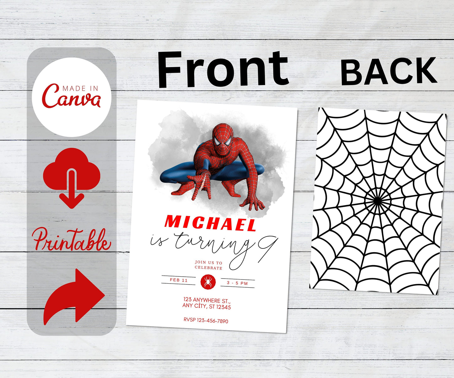 Editable Spiderman Birthday Invitation Template, Printable Spiderman Birthday Party Invitation, Digital Kids Party Invitation, Spidey card