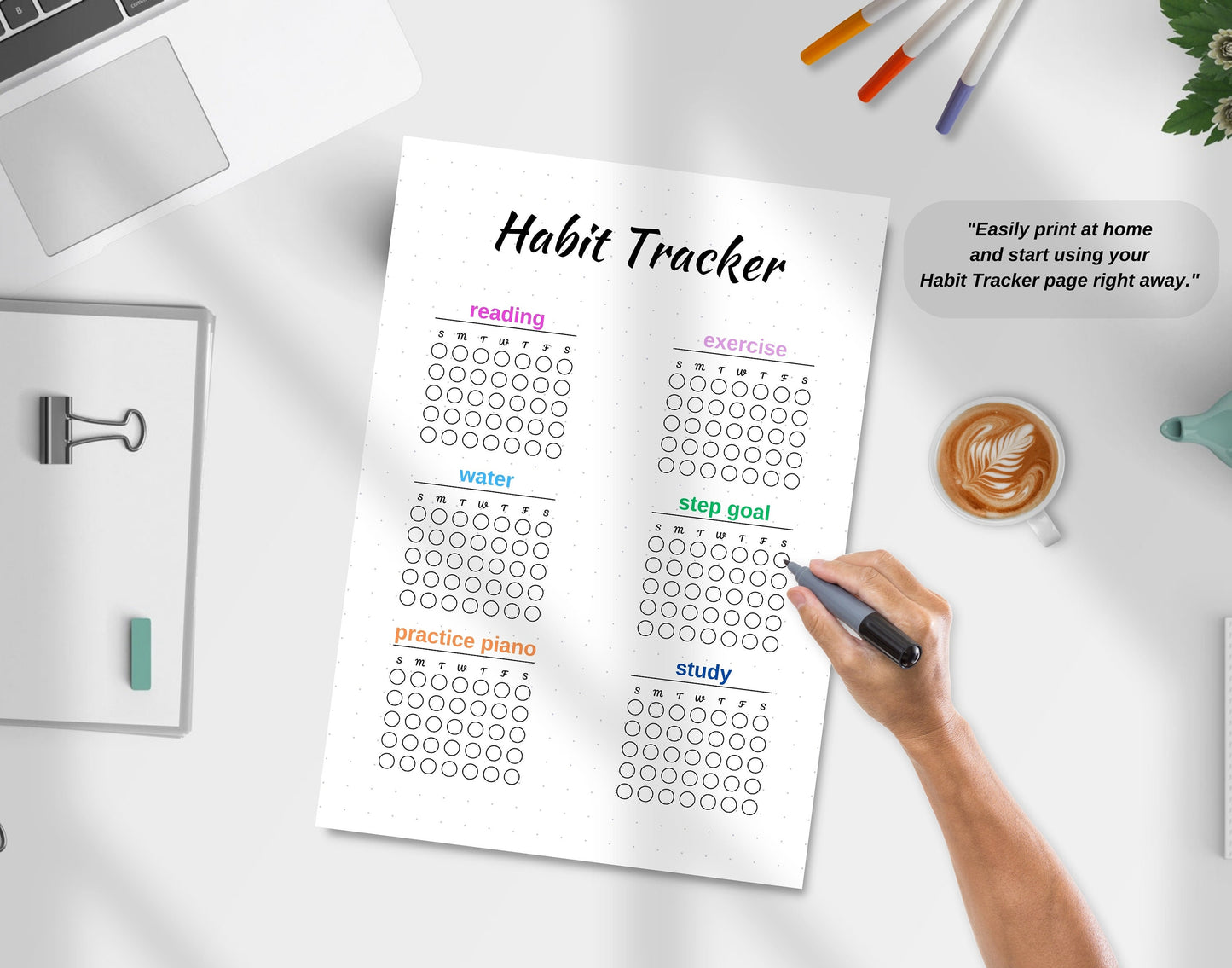 Habit Tracker - A5 Journal Page - PRINTABLE Tracker - Monthly Tracker - Monthly Mood Tracker - Goal Tracker - Fitness Tracker