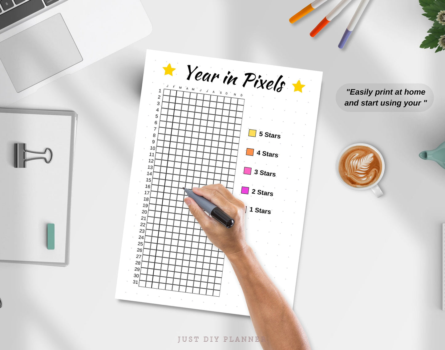 Year in Pixels - A5 Journal Page - PRINTABLE Tracker - Daily Tracker - Monthly Mood Tracker - Rate My Day - Year Tracker - Daily Rating Log