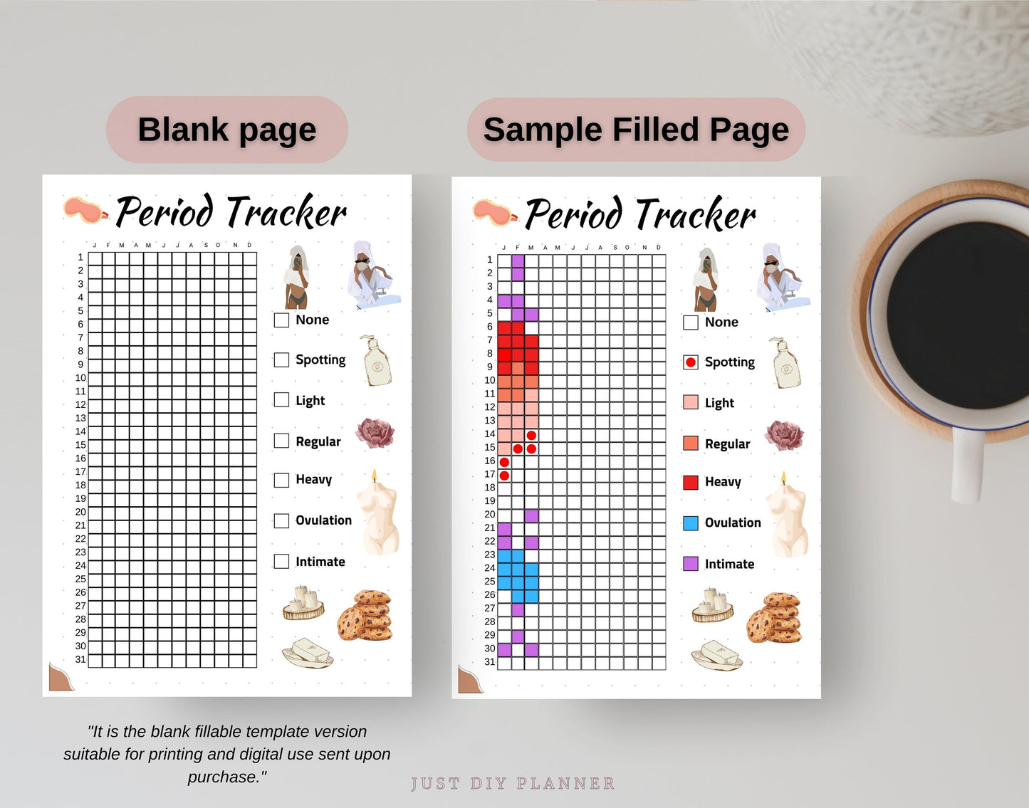 Period Tracker, A5 Journal Page, PRINTABLE Tracker, Yearly Ovulation Tracker, Menstrual Cycle Log, Daily Period Log, Pregnancy Week Tracker