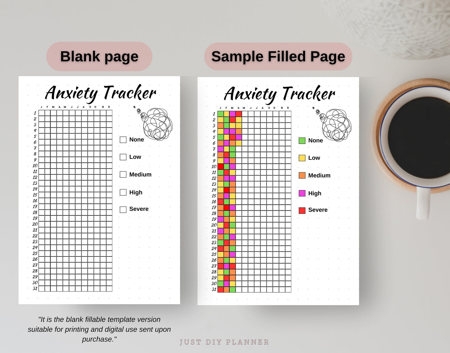 Anxiety Tracker Yearly, A5 Journal Page, PRINTABLE Tracker, Digital Habit Tracker, Monthly Anxiety Journal, Anxiety Worksheet, Mood Tracker