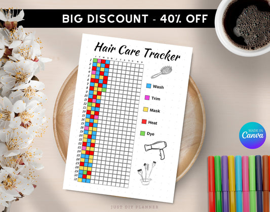 Hair Care Tracker, A5 Journal Page, PRINTABLE Journal, Daily Hair Wash Tracker, Hair Wash Log, Self Care Journal, Printable Yearly Planner