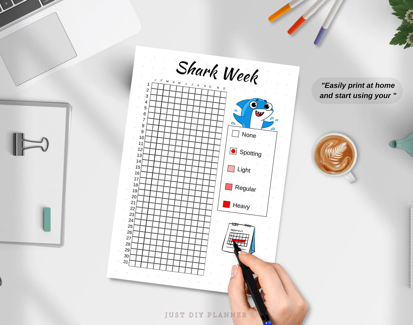 Period Tracker Yearly, A5 Journal Page, PRINTABLE Tracker, Ovulation Tracker, Menstrual Cycle Log, Period Day Log, Fertility Log, Shark Week