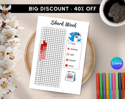 Period Tracker Yearly, A5 Journal Page, PRINTABLE Tracker, Ovulation Tracker, Menstrual Cycle Log, Period Day Log, Fertility Log, Shark Week