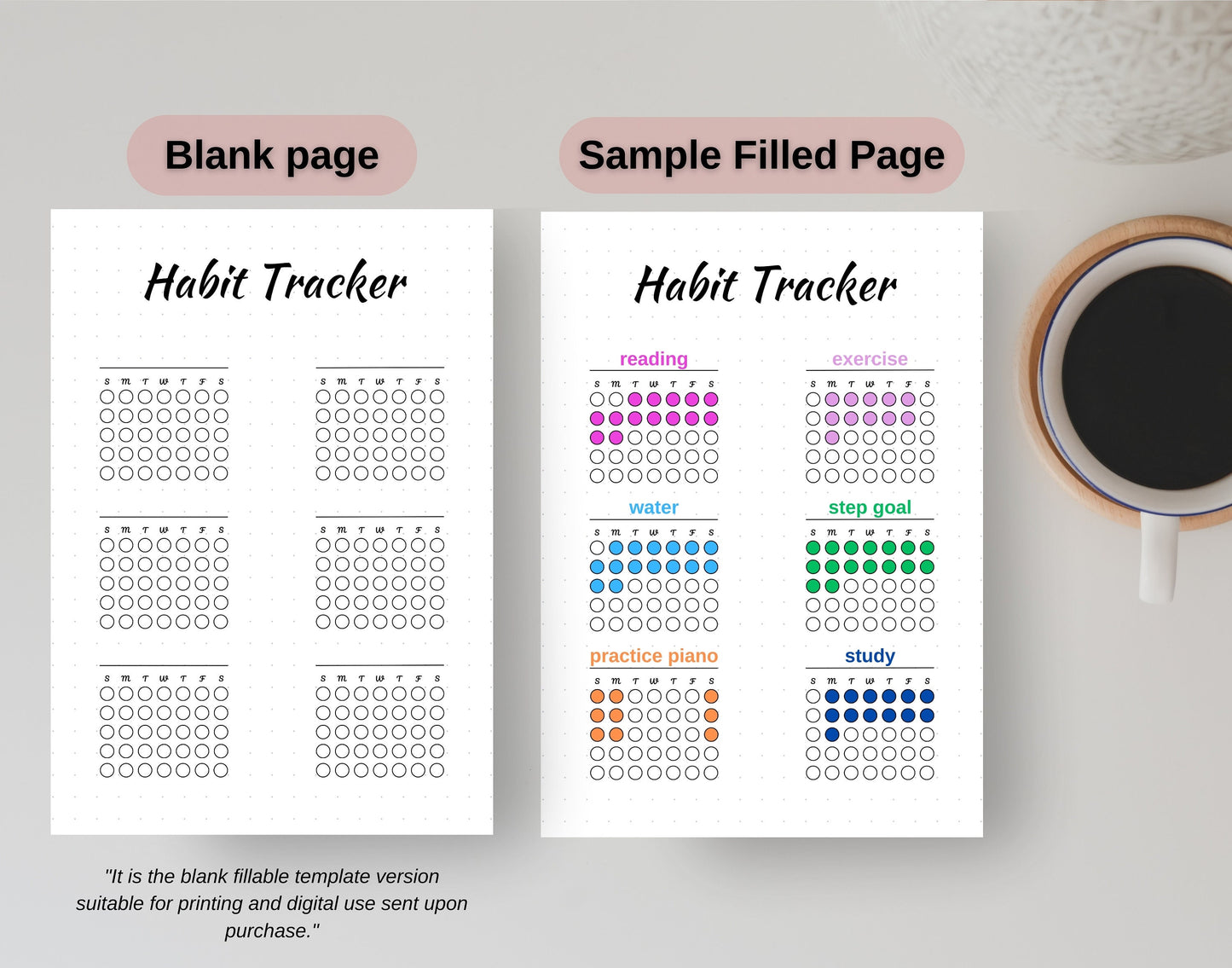 Habit Tracker - A5 Journal Page - PRINTABLE Tracker - Monthly Tracker - Monthly Mood Tracker - Goal Tracker - Fitness Tracker