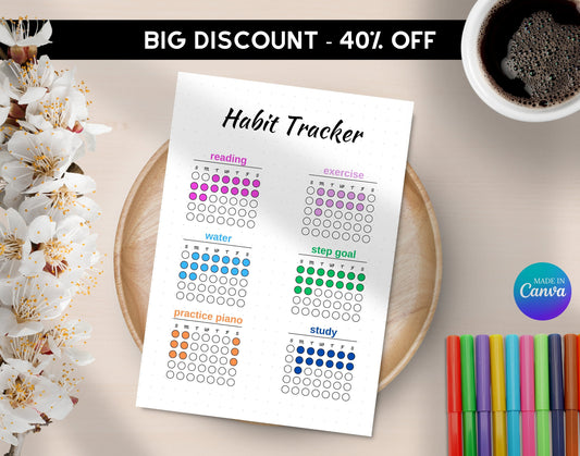 Habit Tracker - A5 Journal Page - PRINTABLE Tracker - Monthly Tracker - Monthly Mood Tracker - Goal Tracker - Fitness Tracker