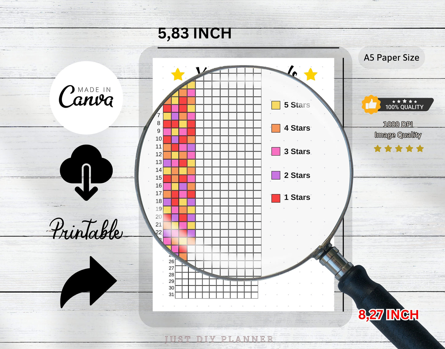 Year in Pixels - A5 Journal Page - PRINTABLE Tracker - Daily Tracker - Monthly Mood Tracker - Rate My Day - Year Tracker - Daily Rating Log