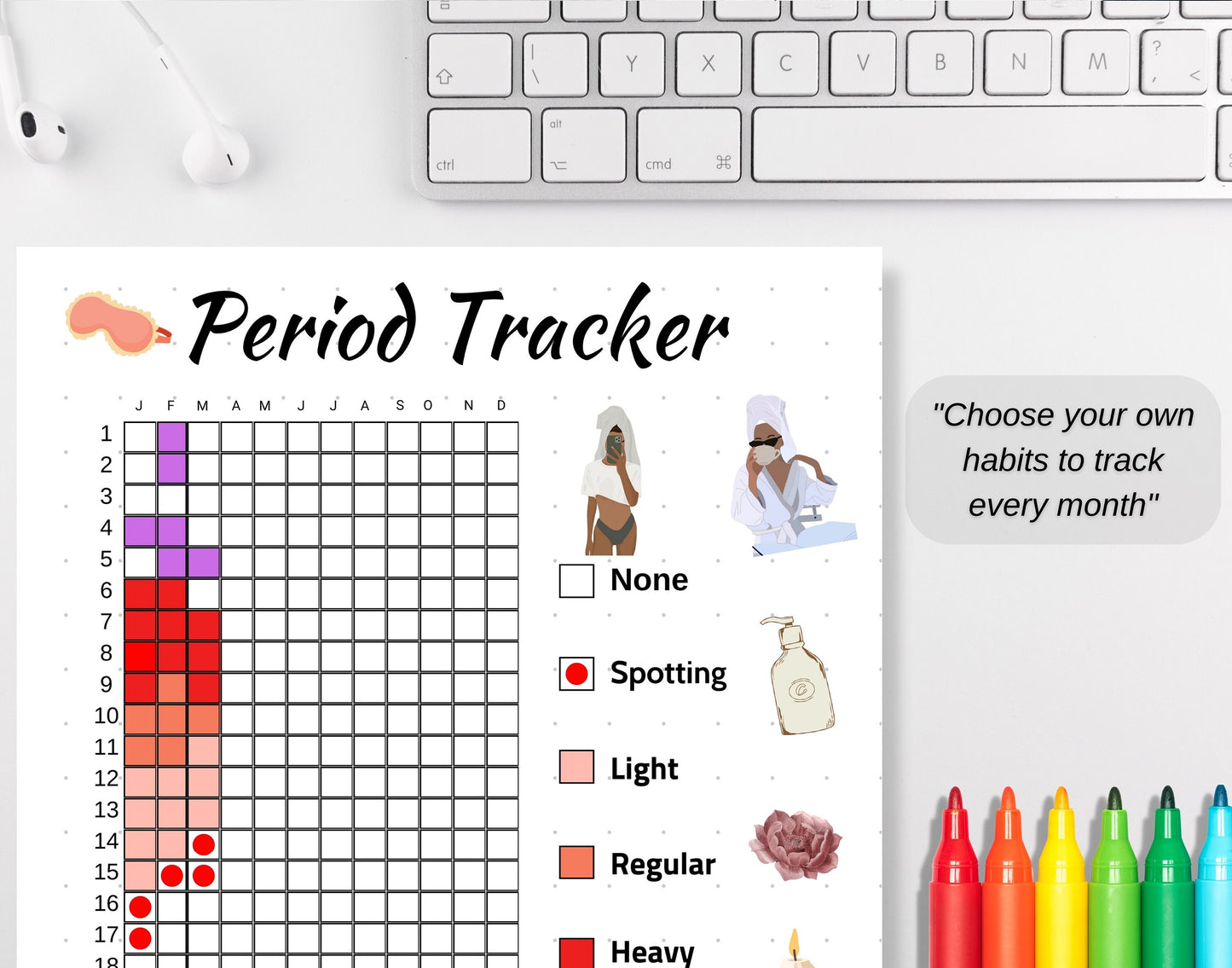 Period Tracker, A5 Journal Page, PRINTABLE Tracker, Yearly Ovulation Tracker, Menstrual Cycle Log, Daily Period Log, Pregnancy Week Tracker