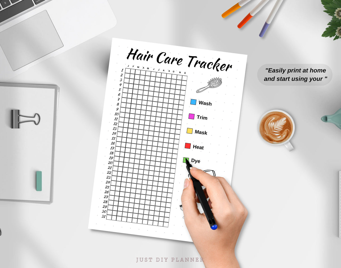 Hair Care Tracker, A5 Journal Page, PRINTABLE Journal, Daily Hair Wash Tracker, Hair Wash Log, Self Care Journal, Printable Yearly Planner