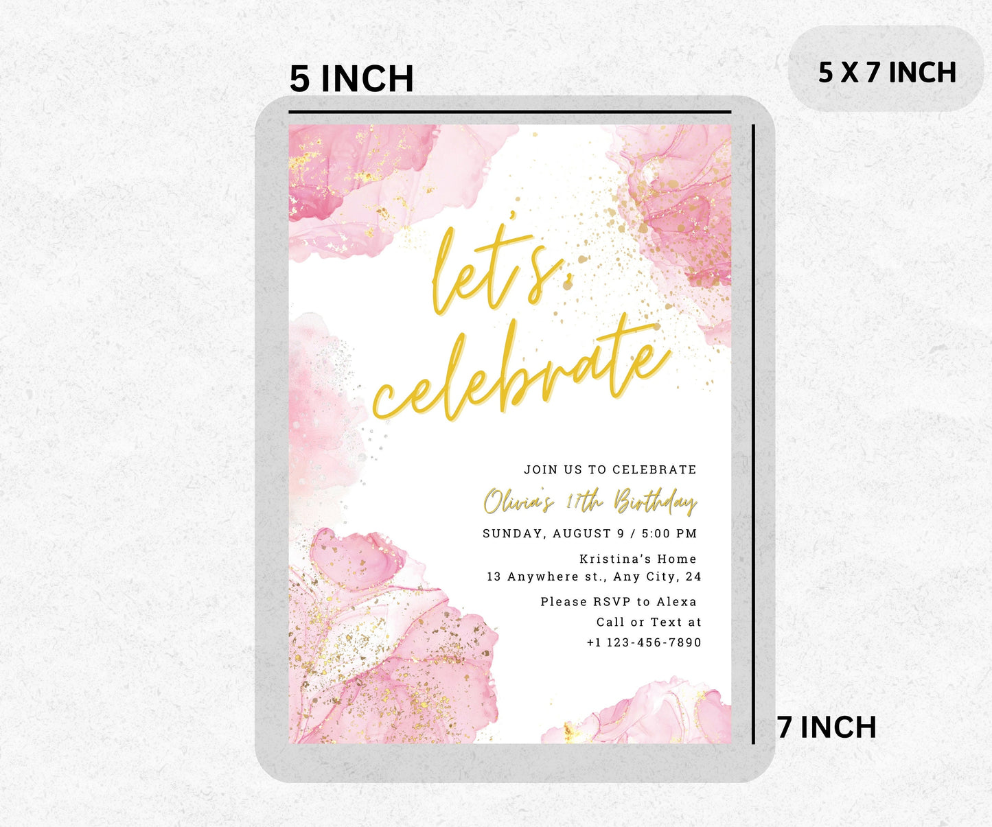 Blush Pink Let's Celebrate Invitation Template, Editable Pink Gold Birthday Party Invite, Printable Baby Shower Party Any Age Gold Glittery