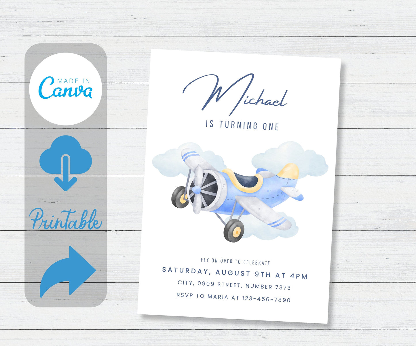 Editable Airplane 1st Birthday Invitation, Fly On Over to Celebrate, 1st Birthday Invitation, Boy Airplane Party Invite, Boy 1st Birthday,