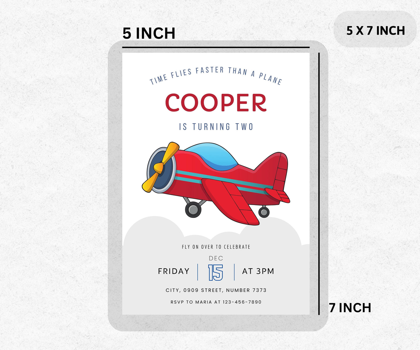 Airplane Birthday Invitation Template, Modern Red Plane Invitation, Cloudy Airplane Invitation, Editable Aviation Template, INSTANT DOWNLOAD