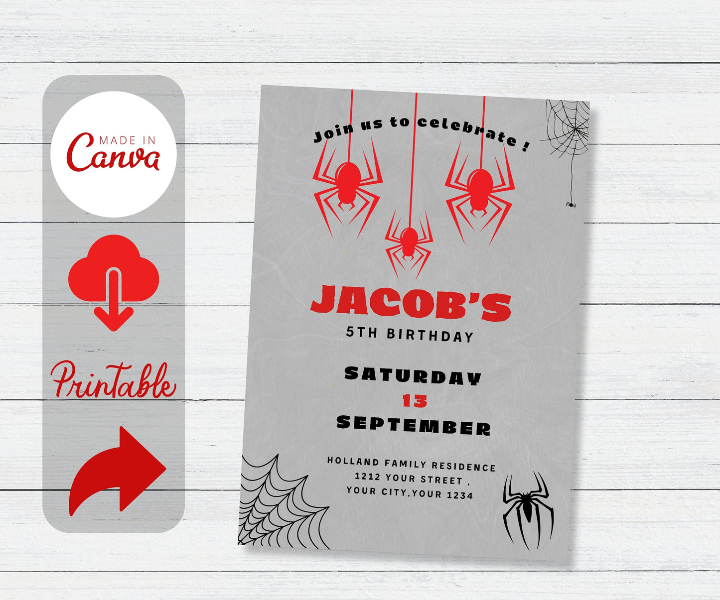 Editable spider man Birthday Invitation Template, Printable Birthday Party Invitation, Digital Kids Party Invite Template, Spidey card