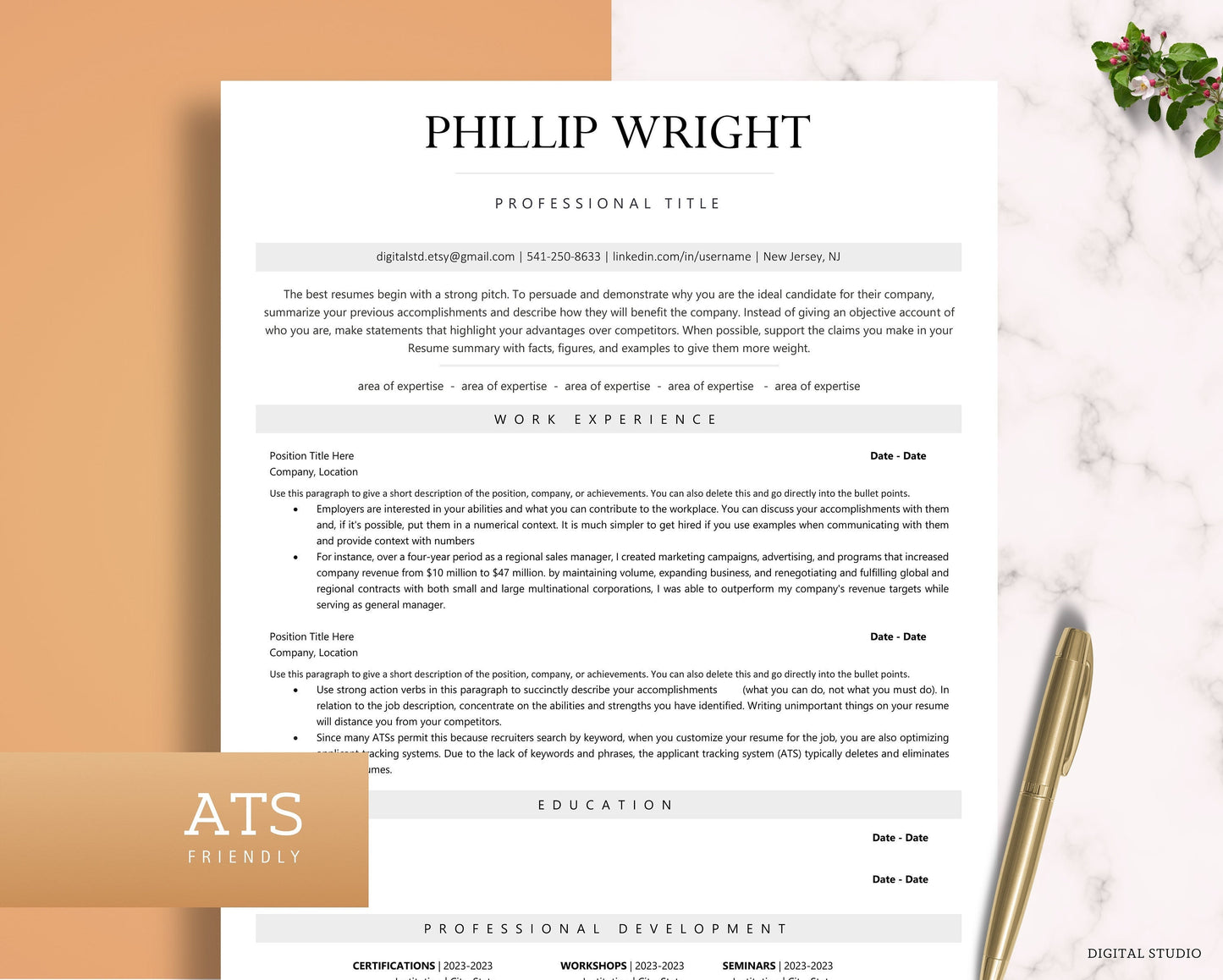 ATS Resume Template Word, Pages, Google Docs, ATS Friendly Resume with photo | Ats Cv Template Word | Ats Friendly Resume, Minimalist Resume