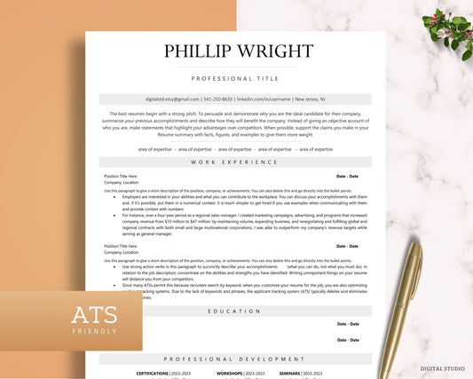 ATS Resume Template Word, Pages, Google Docs, ATS Friendly Resume with photo | Ats Cv Template Word | Ats Friendly Resume, Minimalist Resume