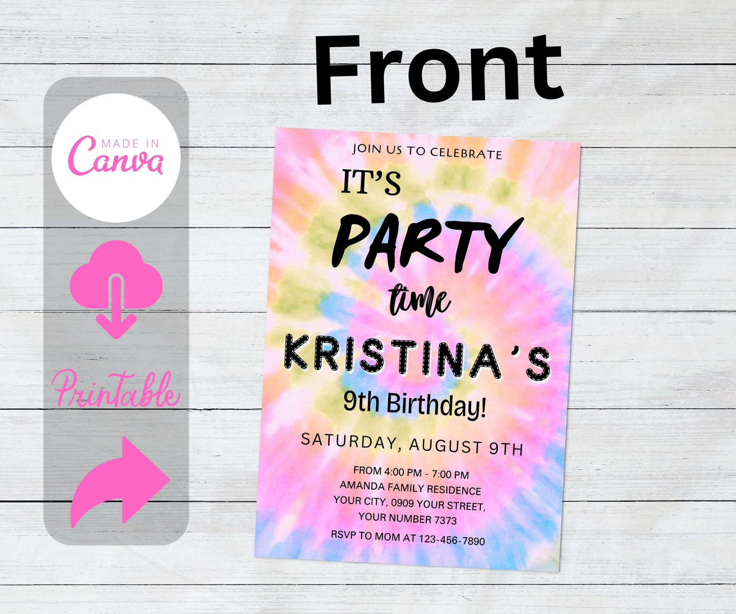 Tie Dye Birthday Invitation Rainbow Editable Tie Dye Birthday Invitations Tie Dye Party Printable Invitations Tie-Dye Party Instant Download