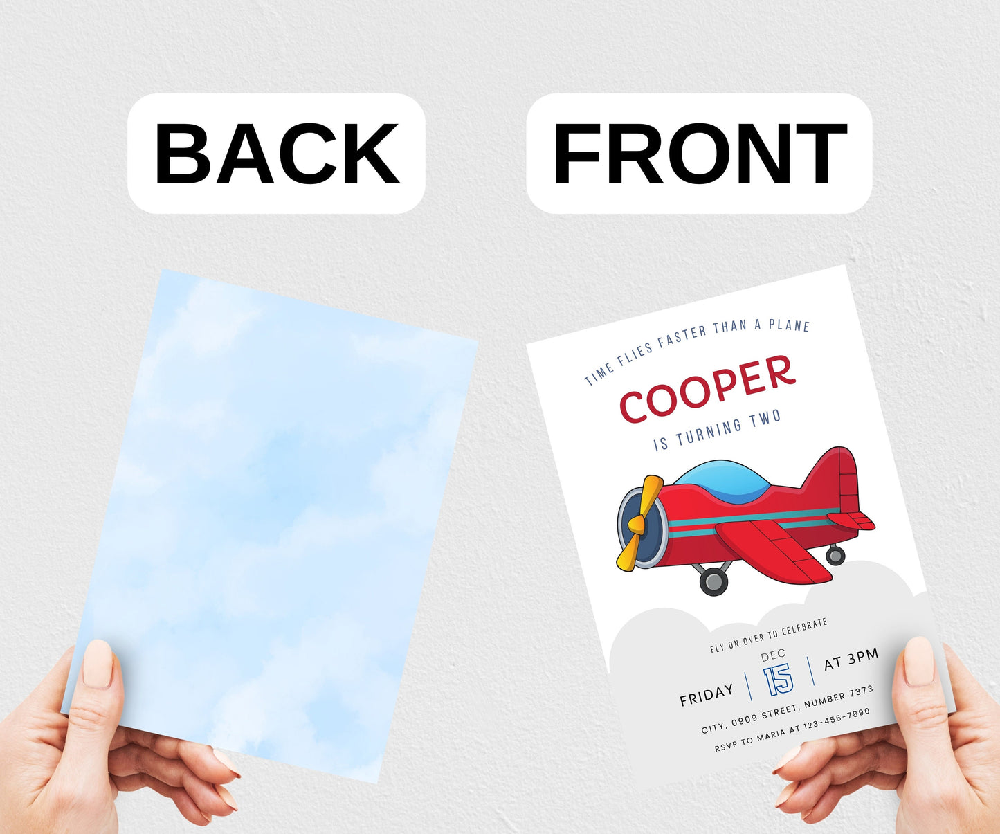 Airplane Birthday Invitation Template, Modern Red Plane Invitation, Cloudy Airplane Invitation, Editable Aviation Template, INSTANT DOWNLOAD