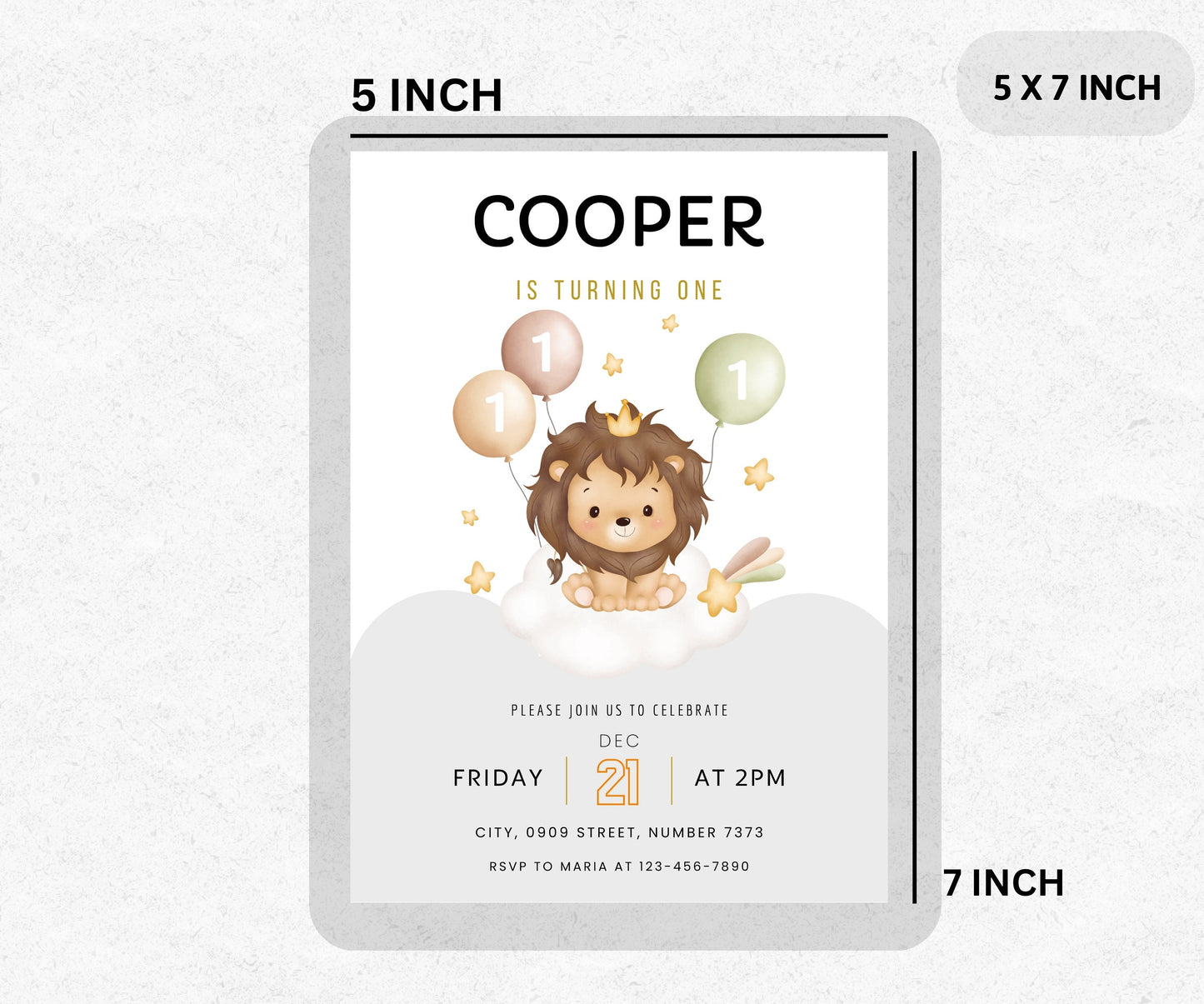 Lion Birthday invitation Template, Animal 1st First Birthday, Lion Birthday, 1st Birthday Lion, Printable Watercolor Birthday invite