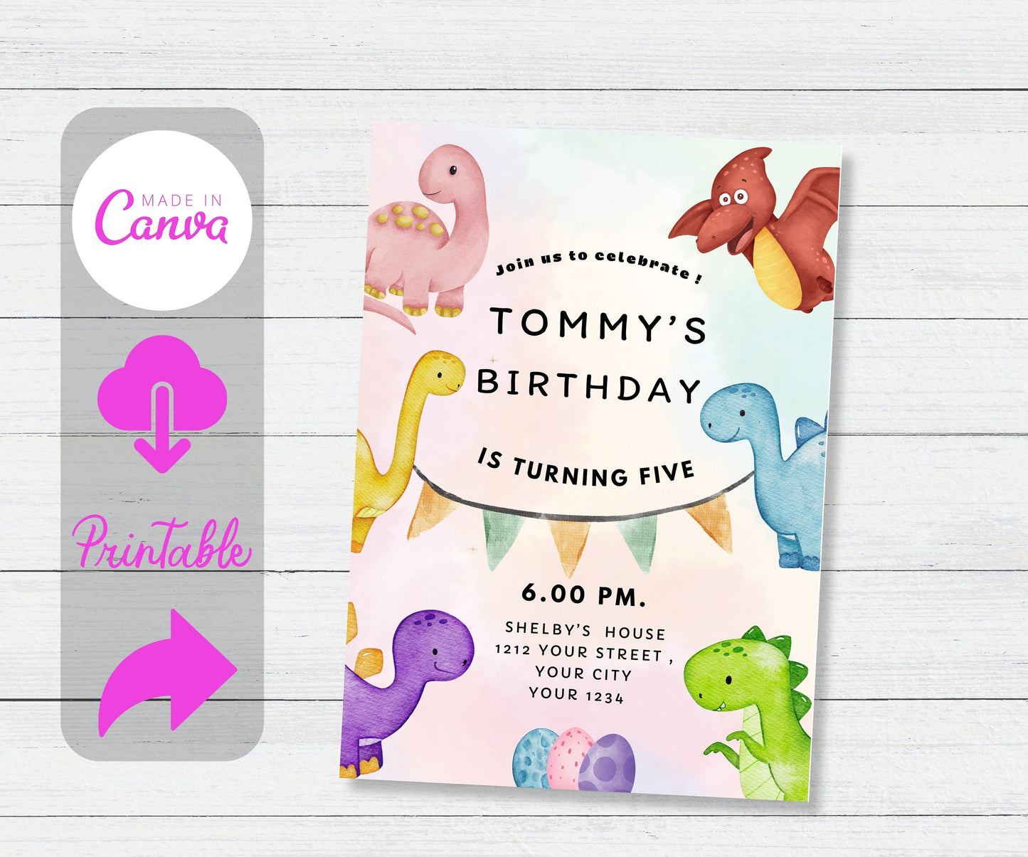 Dinosaur Birthday Invitation Template, Editable Dinosaur Birthday, Dino Invite, Printable Birthday Invitation, Birthday Boy Dino Party