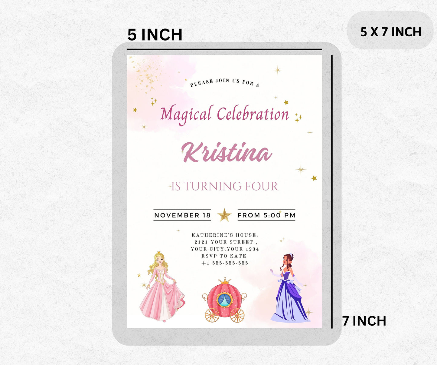 Princess Birthday Invitation Princess Invitation Princess Party Invitation Girl Princesses Invitations Watercolor EDITABLE Instant Digital