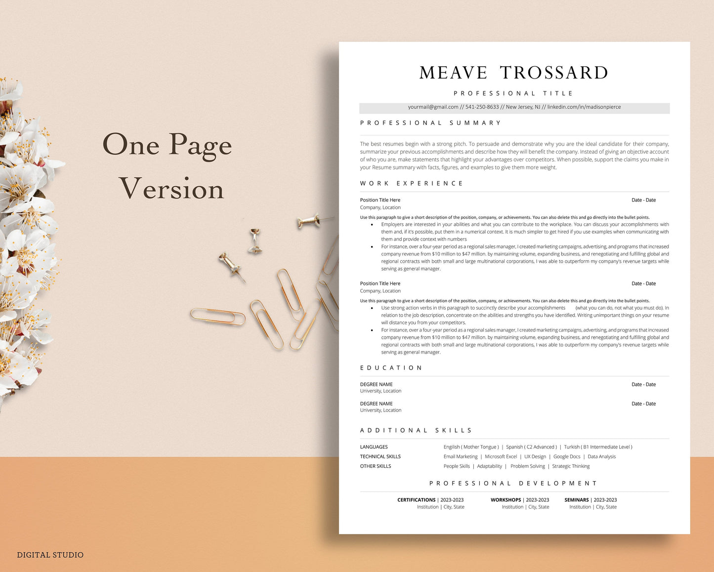 ATS Friendly Resume Template for Word and Pages Resume, Google Docs, ATS Compatible Resume Template, Professional Executive Resume Template