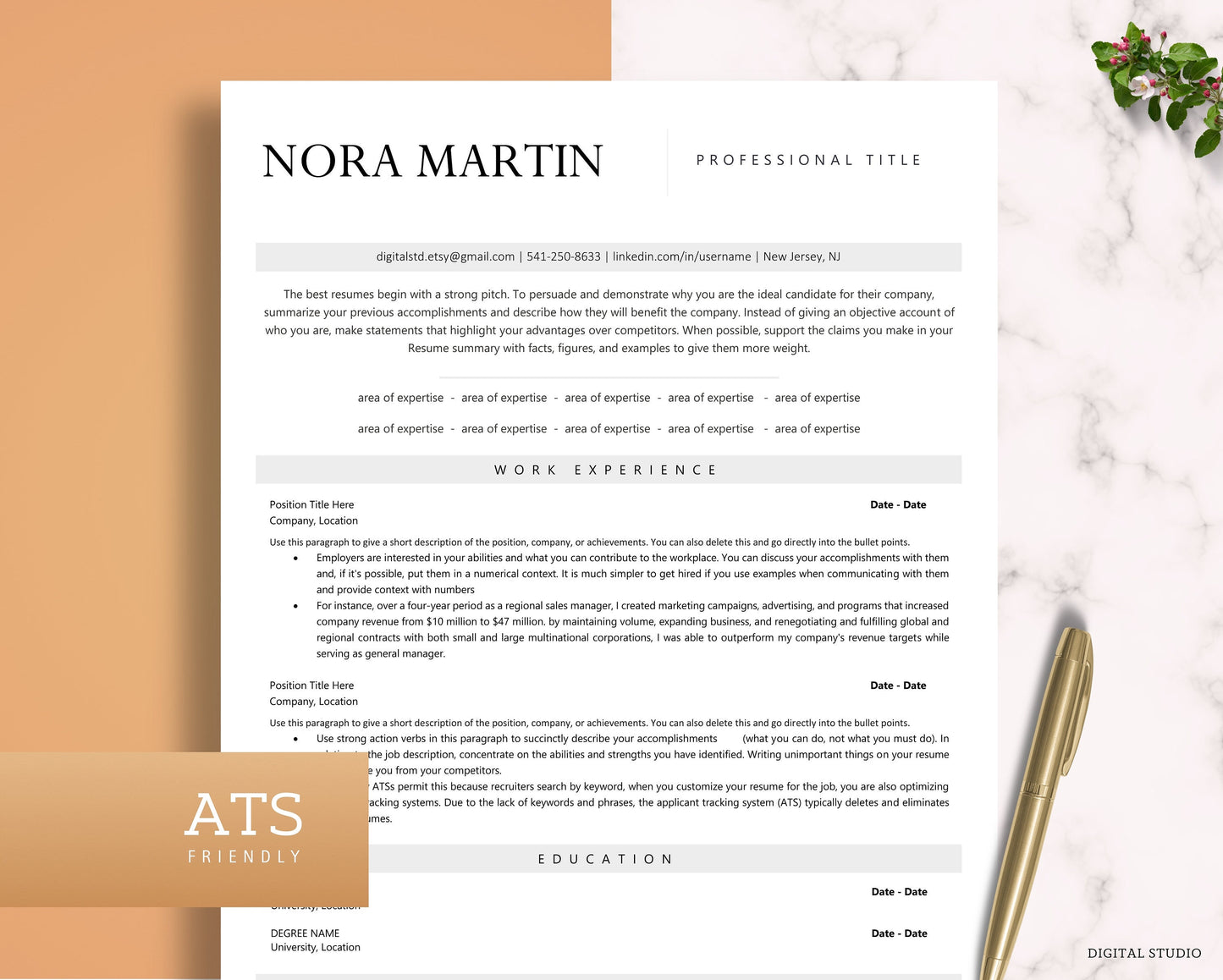 Resume Template ATS, MS Word, Mac Pages | Editable Professional ats Resume Template Design, Lebenslauf Resume ATS cv Template Download 2025