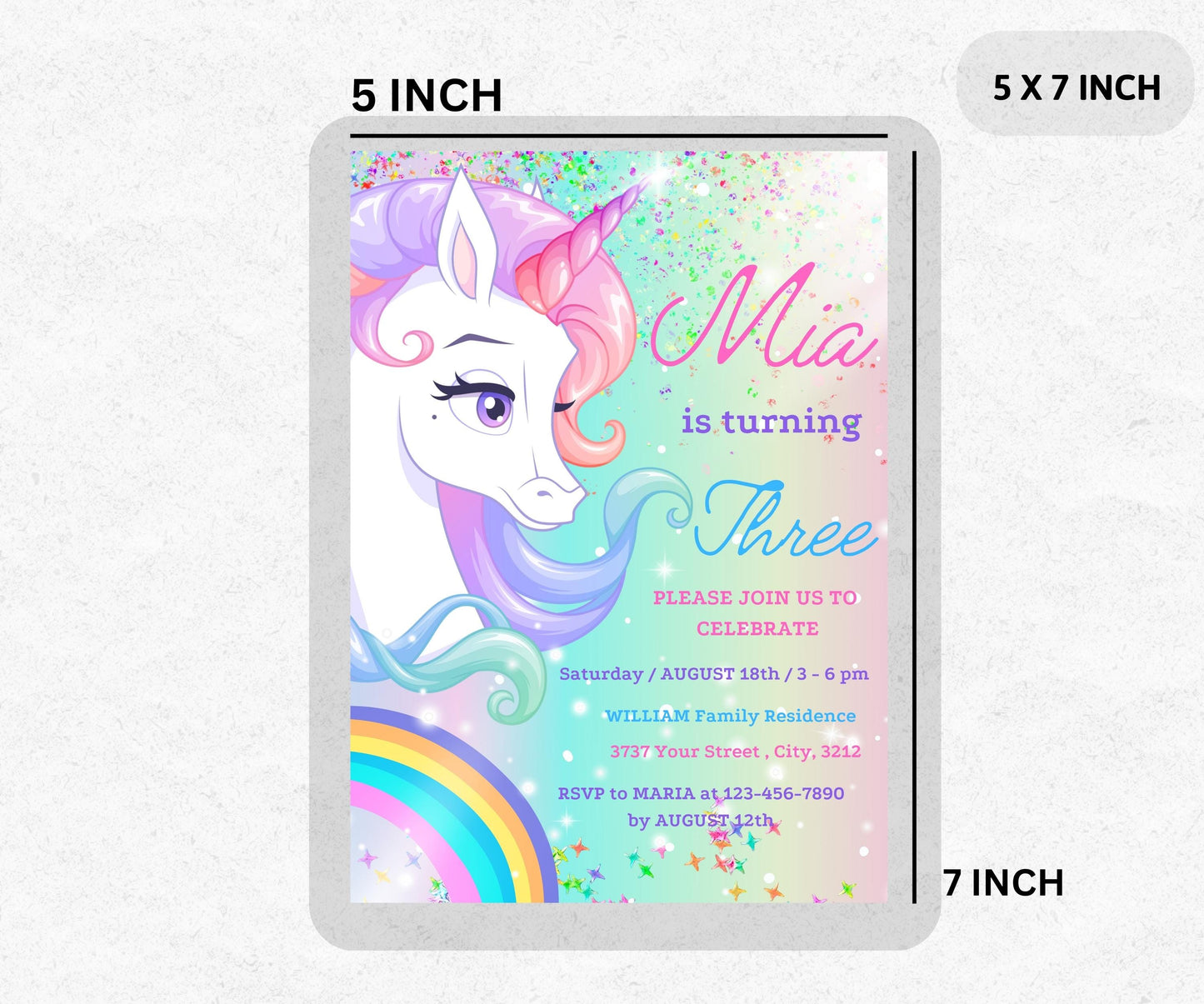 Unicorn Birthday Invitation | Pastel Rainbow Party Invite | Sparkle Design | Downloadable Printable Canva Template for Girls