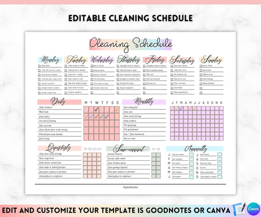 Cleaning Schedule Checklist ADHD Cleaning Planner Household Family Kids Chores Chart List Daily Weekly Monthly Yearly House Planner EDITABLE